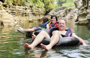 Happy family tubing in Pigeon Forge