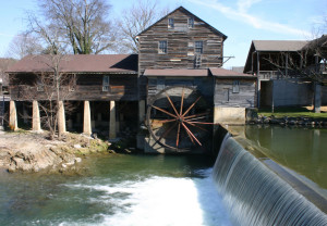 A photo showing the back of the Pigeon Forge Mill.